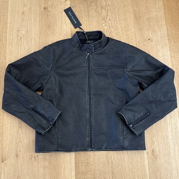 White Fox Dazed PU Faux Leather Moto Jacket Size M in Black - Picture 1 of 5